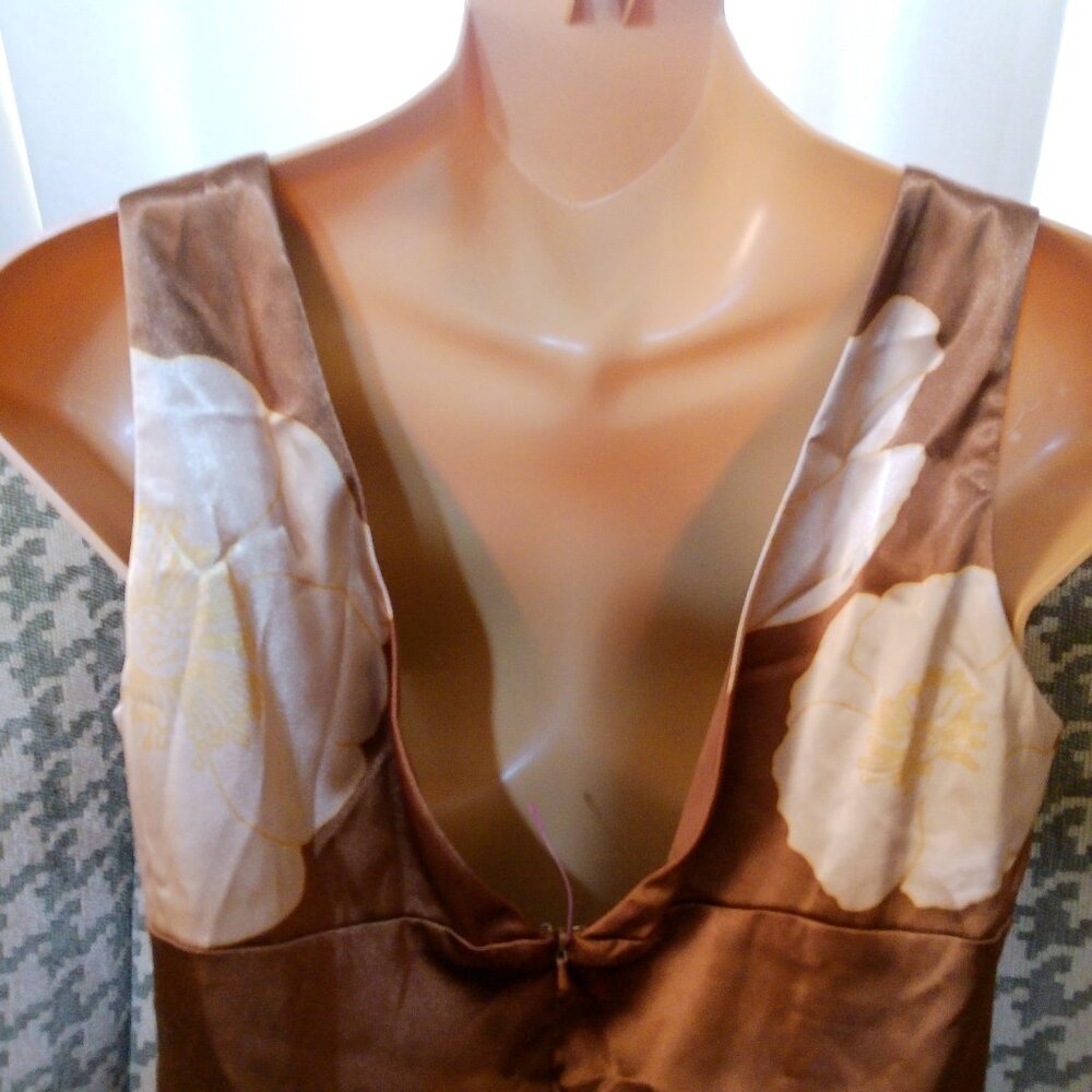 VINTAGE JONES NEWYORK BROWN SATIN DRESS SIZE 8 - Picture 2 of 7
